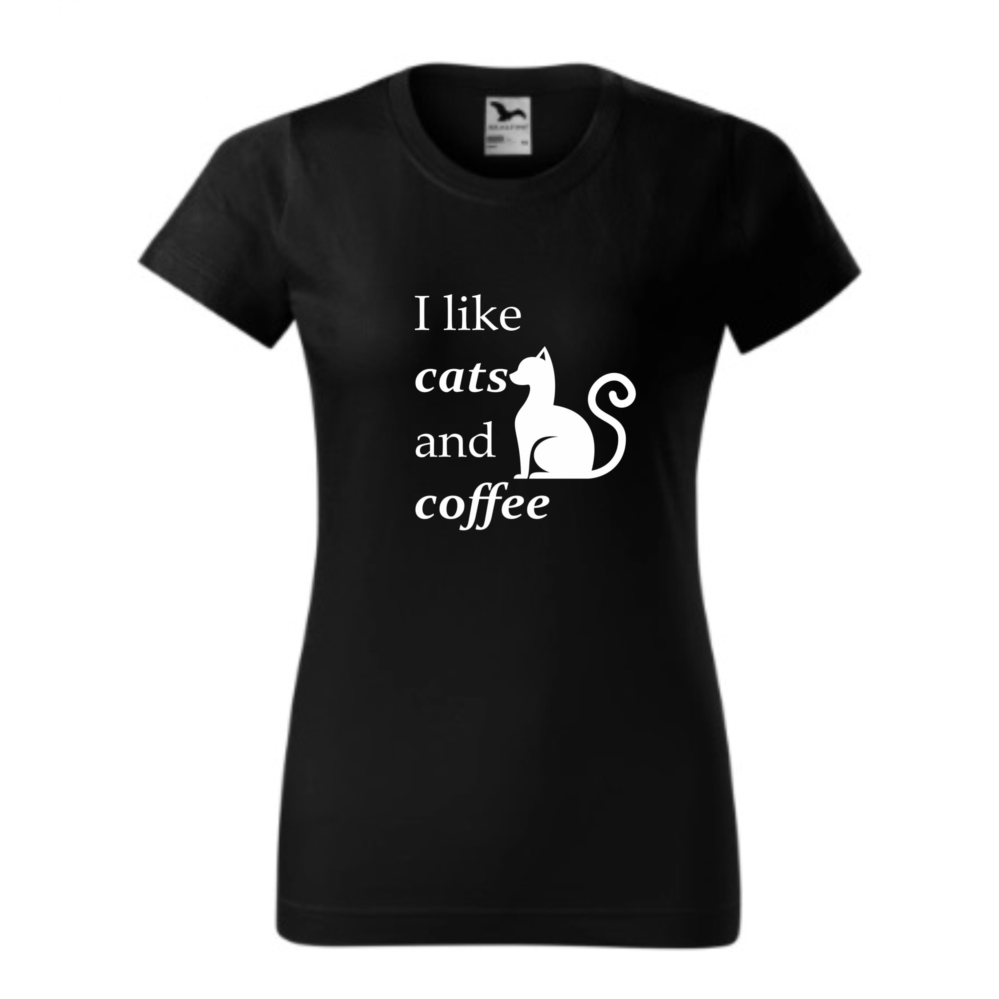Tricou basic femei personalizat, Adler, bumbac, negru S Cafea si pisici