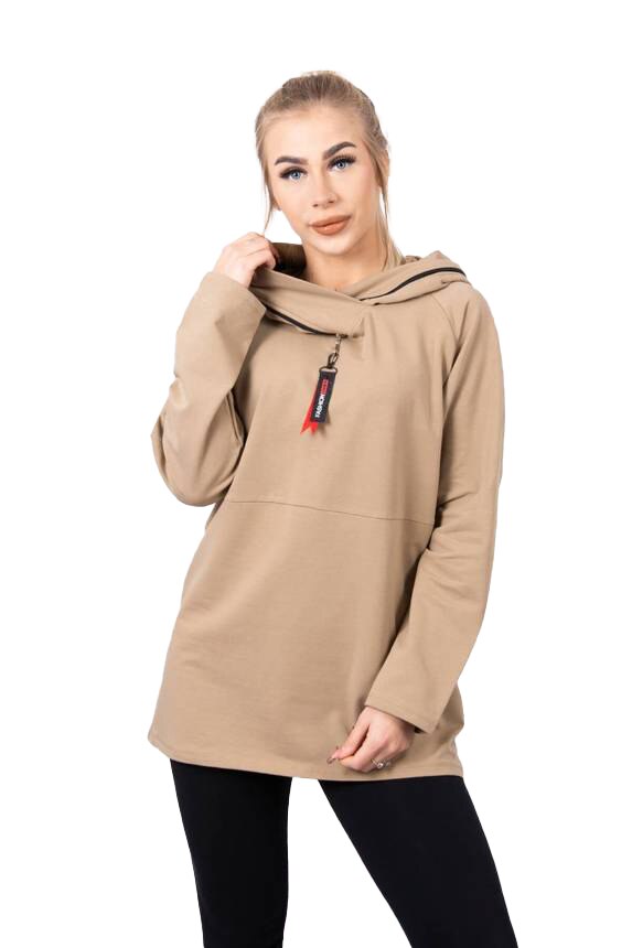 Bluza tunica din bumbac, Maro, One Size