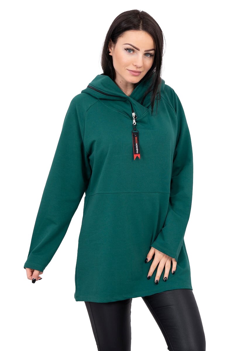Bluza tunica din bumbac, Verde, One Size