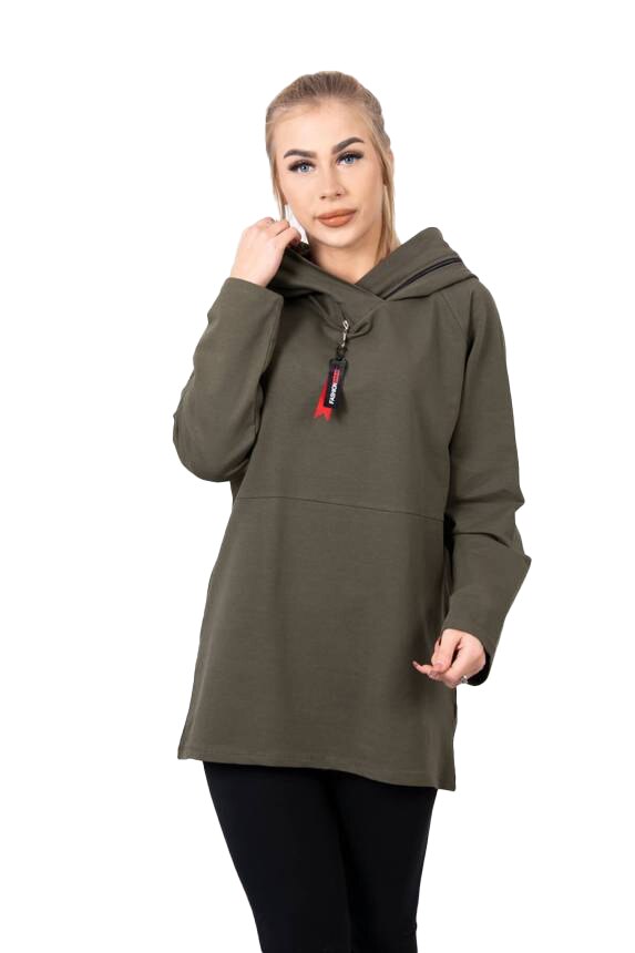 Bluza tunica din bumbac, Verde militar, One Size