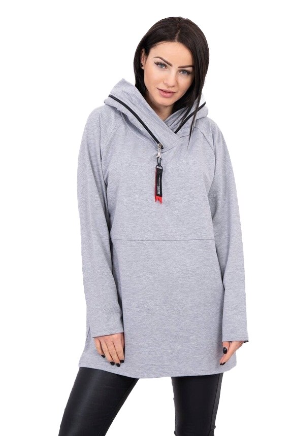 Bluza tunica din bumbac, Gri, One Size