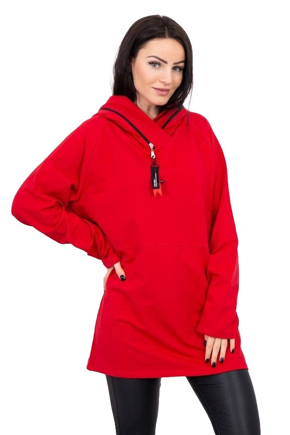 Bluza tunica din bumbac, Rosu, One Size