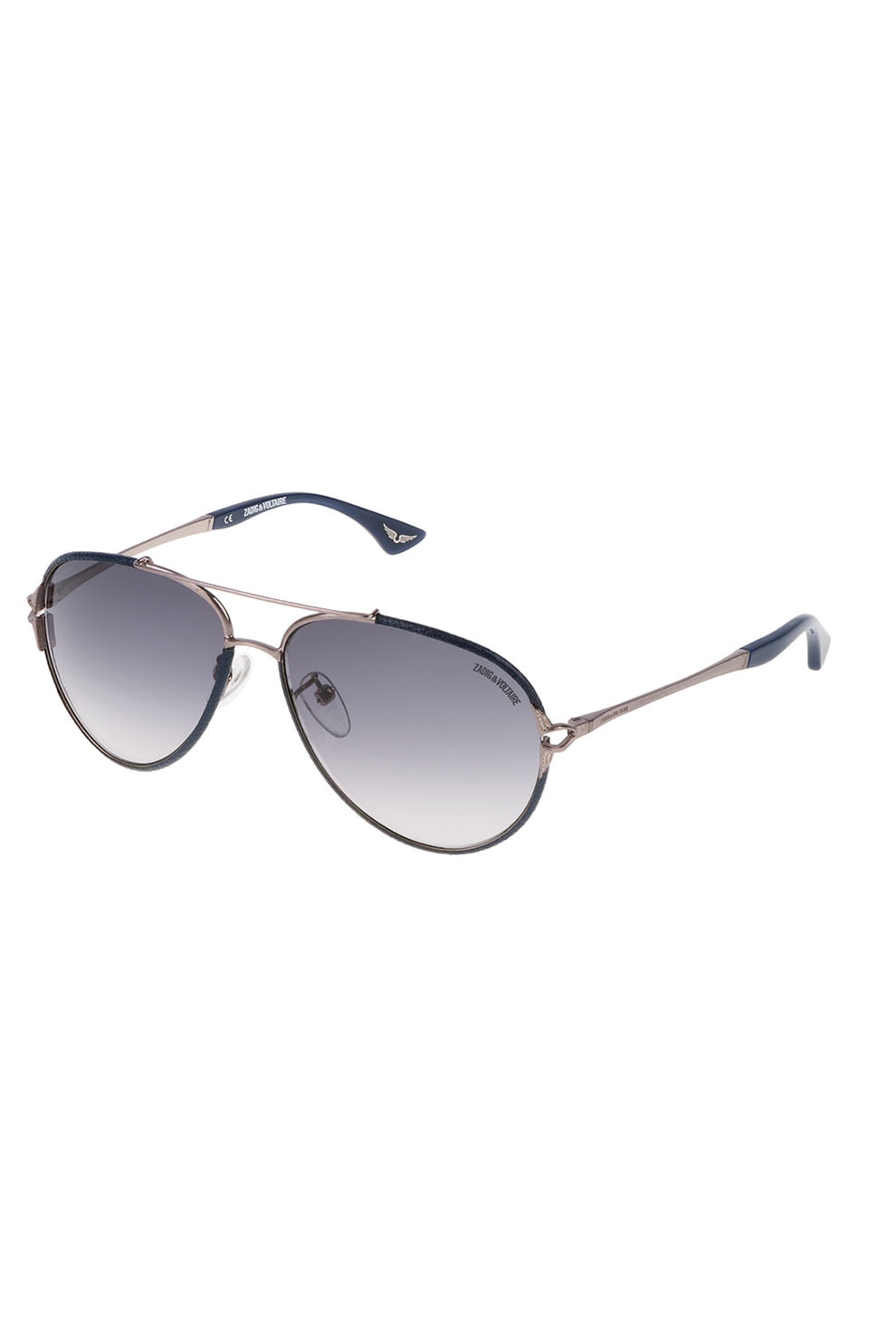 Zadig & voltaire, Ochelari de soare aviator unisex, Albastru inchis/Argintiu, 58-13-135 Standard