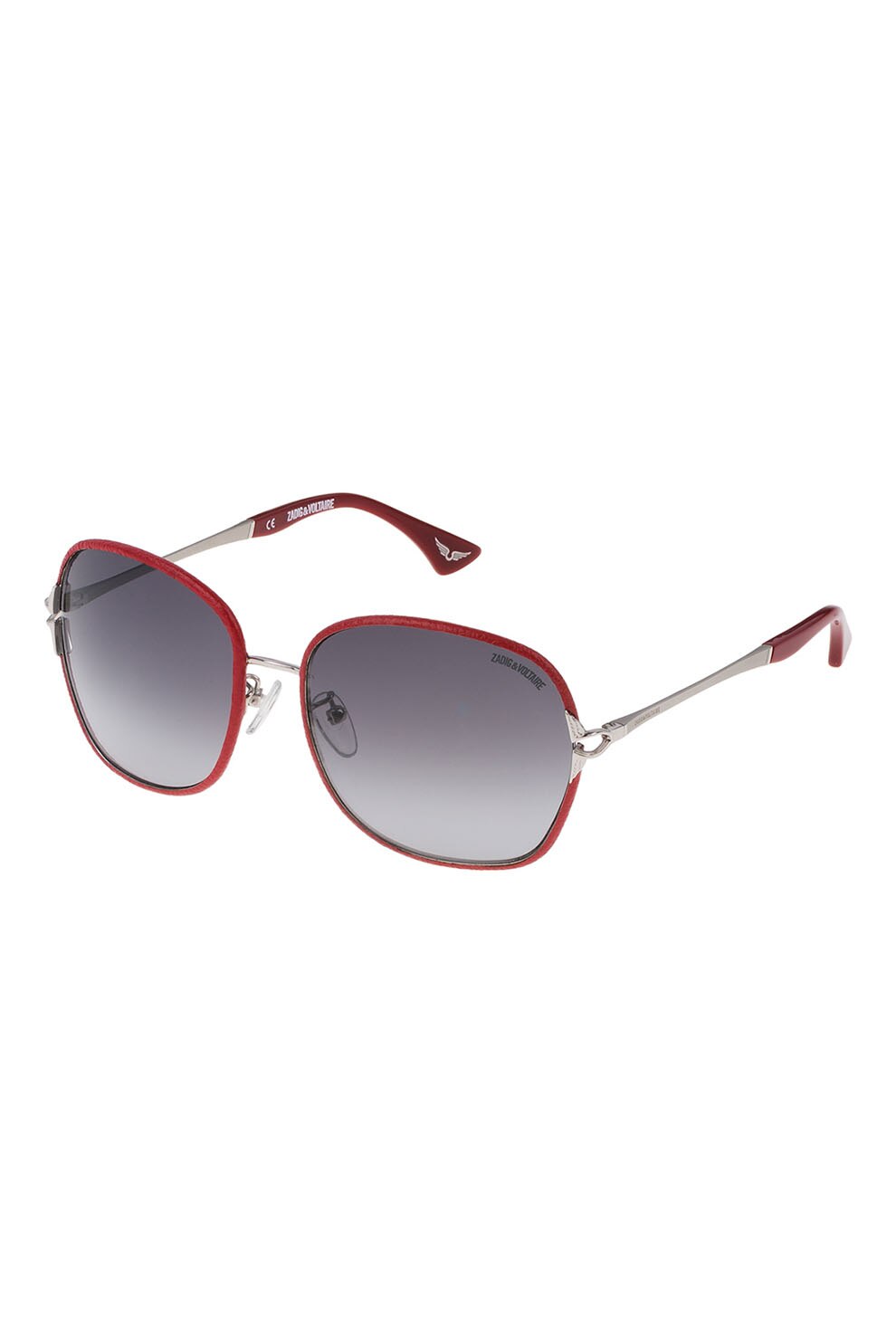 Zadig & voltaire, Ochelari de soare unisex rotunzi cu lentile in degrade, Rosu inchis/Argintiu, 58-16-135 Standard