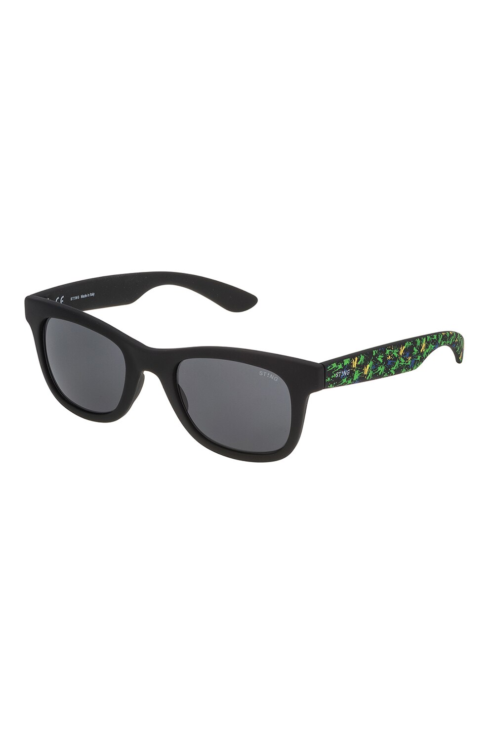 STING, Ochelari de soare unisex cu brate cu imprimeu, Negru/Verde, 51-20-140 Standard