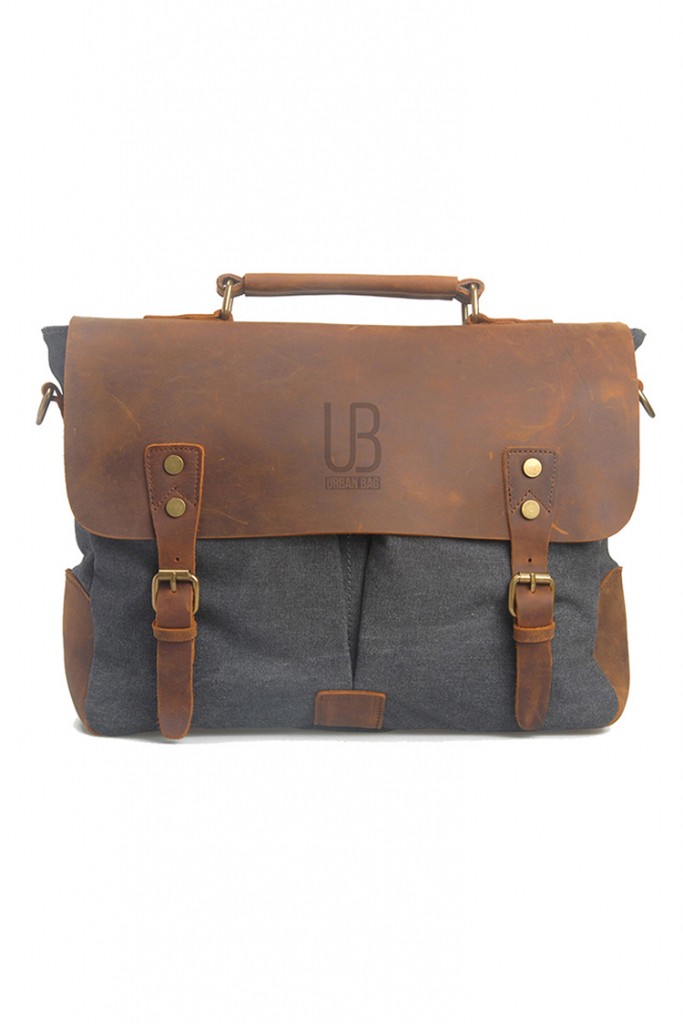 Geanta de umar URBAN BAG Oxford gri din piele naturala si material textil pentru femei