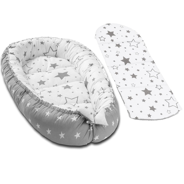 Cosulet dormit bebelusi Kidizi Baby Nest si salteluta impermeabila detasabila Galaxy Grey