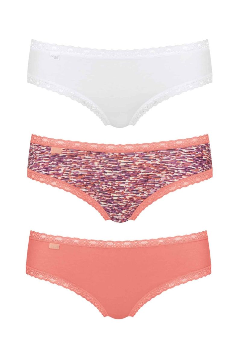 Set de 3 boxeri, Sloggi Weekend Hipster, Alb/Imprimat/Roz, Multicolor