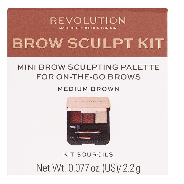 Set pentru sprancene Makeup Revolution Brow Sculpt Kit, Medium, 2.2 g