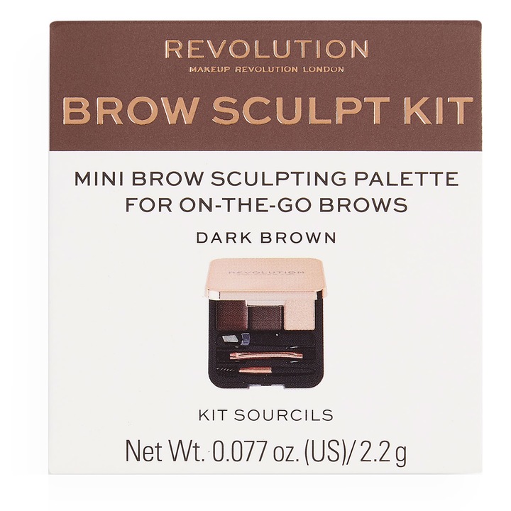 Set pentru sprancene Makeup Revolution Brow Sculpt Kit, 2.2 g, Dark