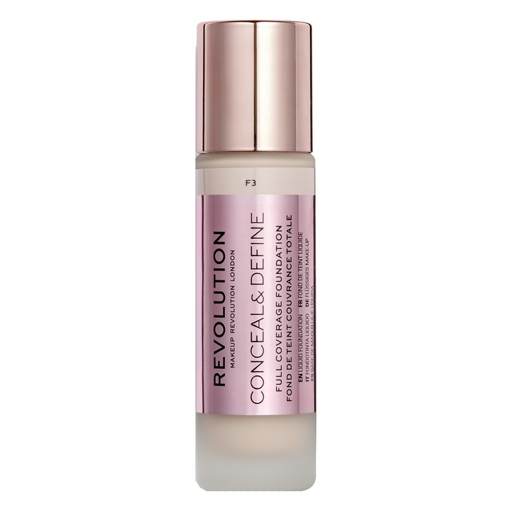 Makeup Revolution Conceal & Define alapozó, 23 ml, F3