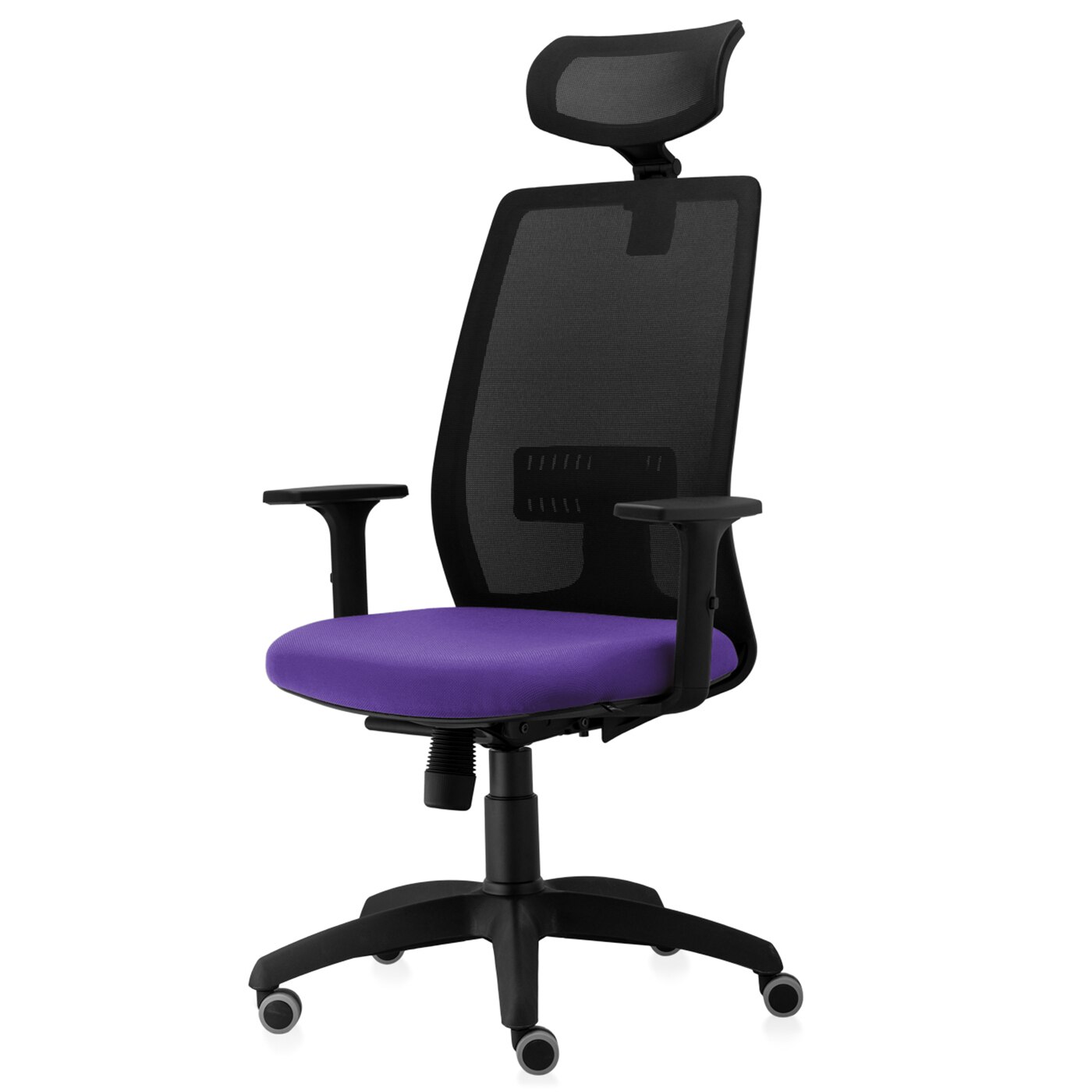 Scaun ergonomic de birou TRAFFIC CHAIRS CONCEPT, mesh Negru, sezut MOV, spatar si tetiera Mesh, brate reglabile, mecanism multiblock,role gumate,suport lombar reglabil