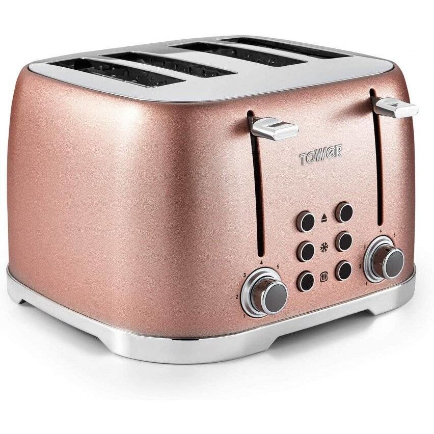 Prajitor de paine Glitz Tower T20030BP, capacitate 4 felii, putere 1600W, corp de metal ,culoare roz