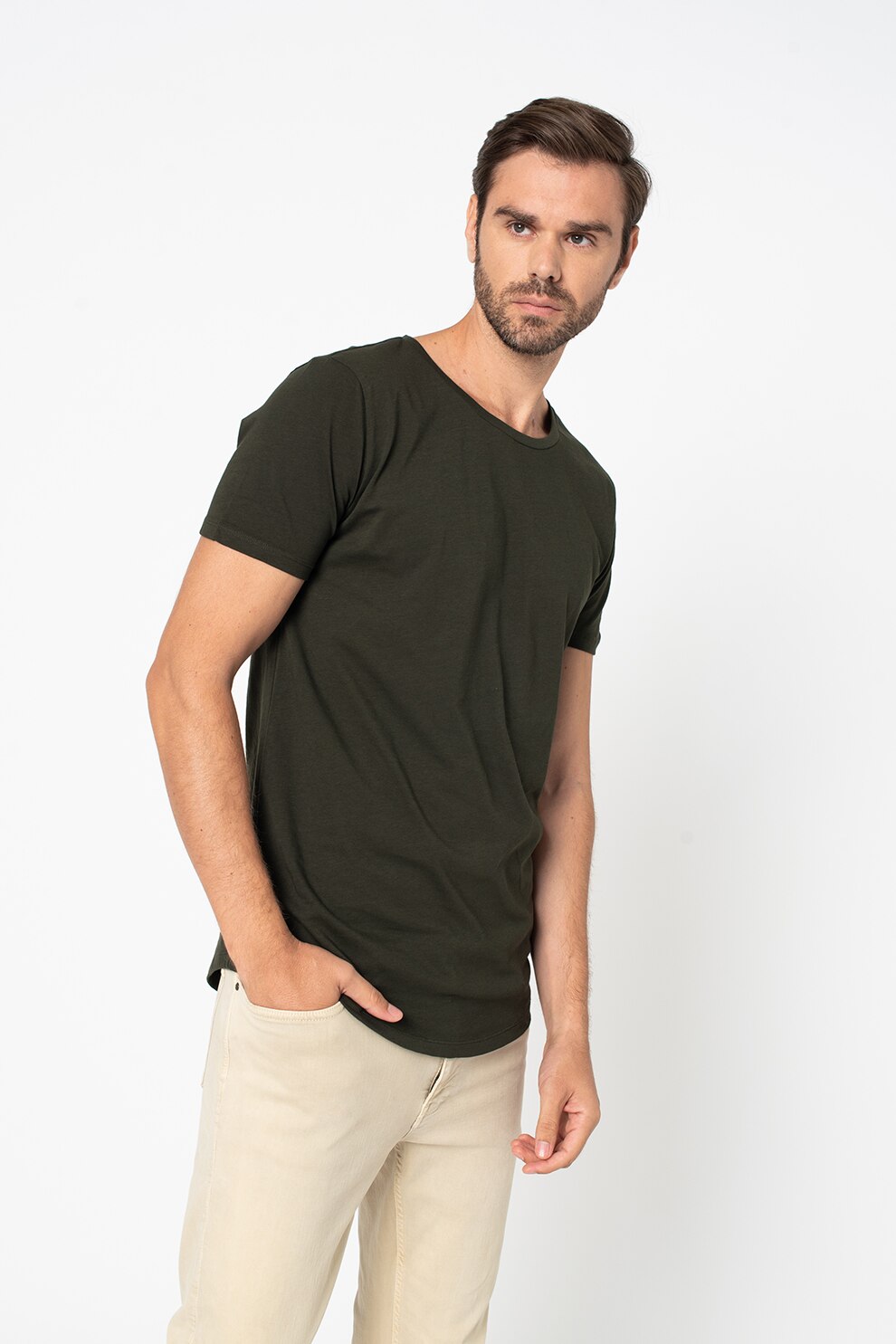 Lee, Tricou regular fit de jerseu, Verde inchis