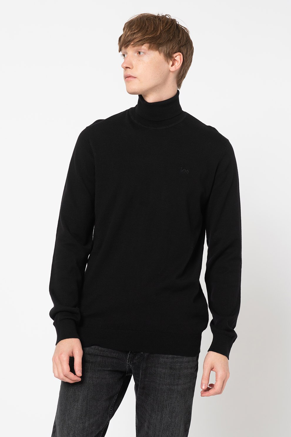 Lee, Pulover regular fit cu guler inalt, Negru