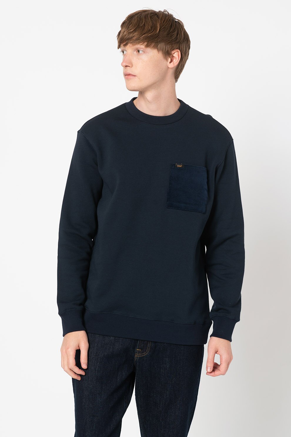 Lee, Bluza sport regular fit cu buzunar pe piept, Bleumarin