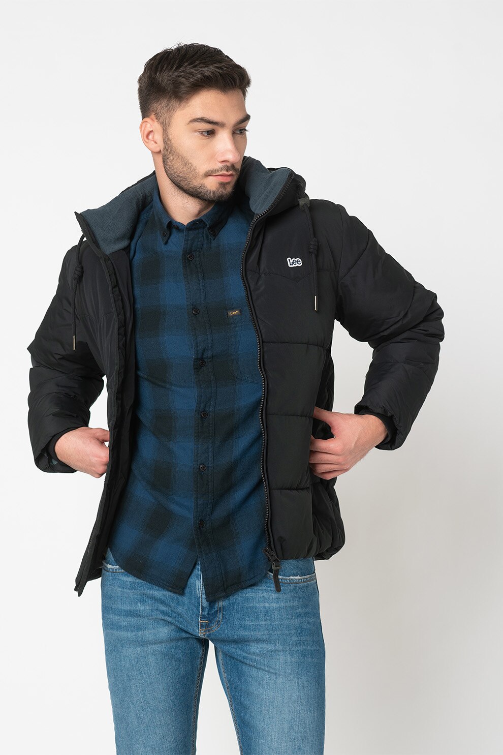 Lee, Geaca cu aspect matlasat, Negru