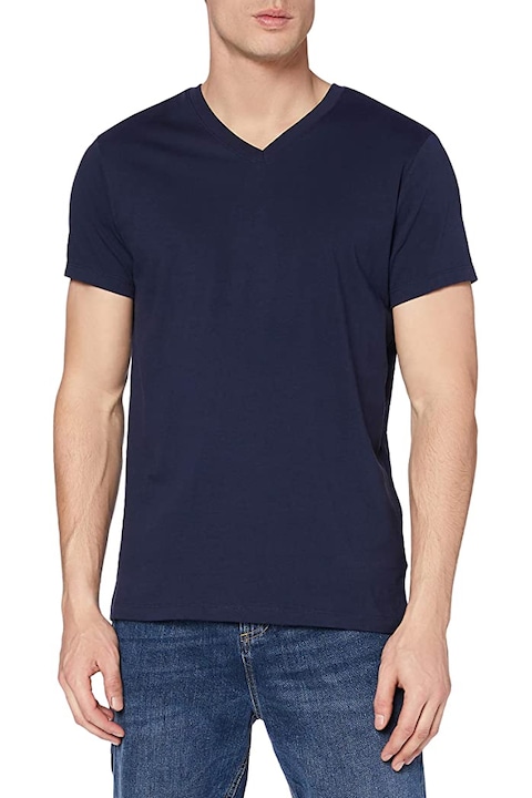 Мъжка тениска MERAKI, Regular fit, V-образно деколте, Памук, Тъмносин, S