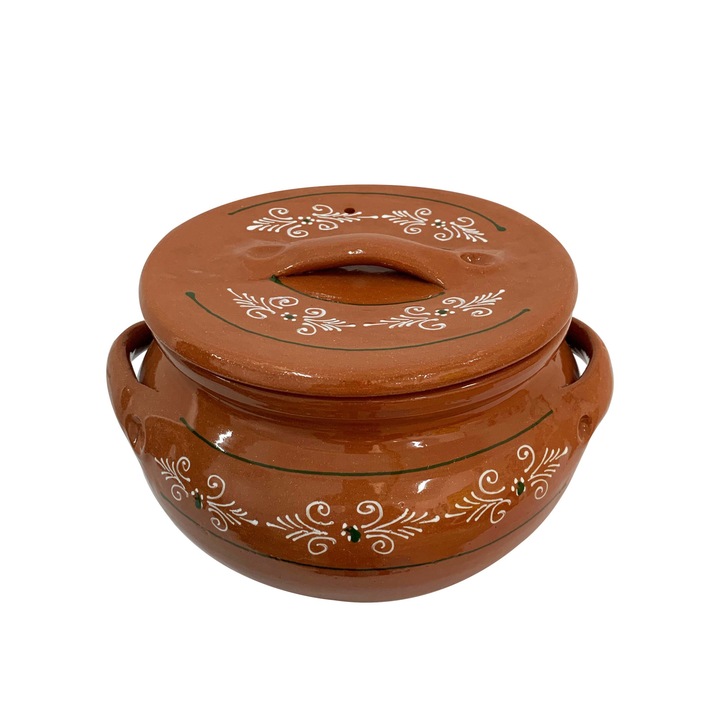 Oala din ceramica de Arges realizata manual, Argcoms, Sarmale, Cu capac, Pictura traditionala, Mare