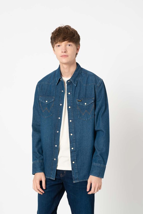Wrangler, Camasa de denim cu capse Icons, Albastru, M