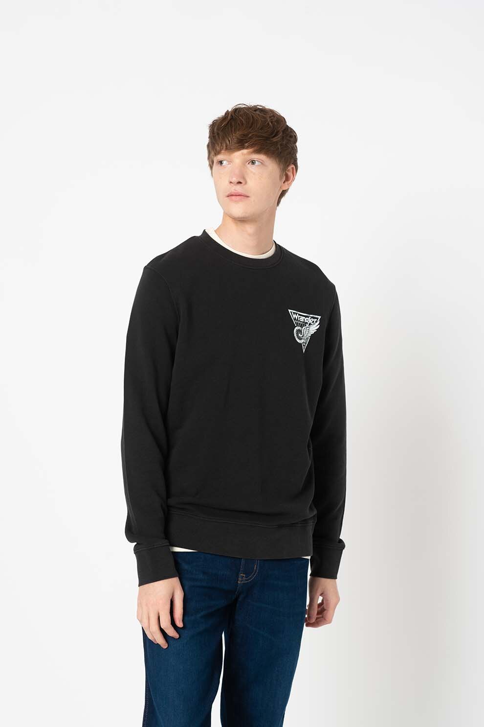 Wrangler, Bluza sport de bumbac organic cu logo, Negru, M