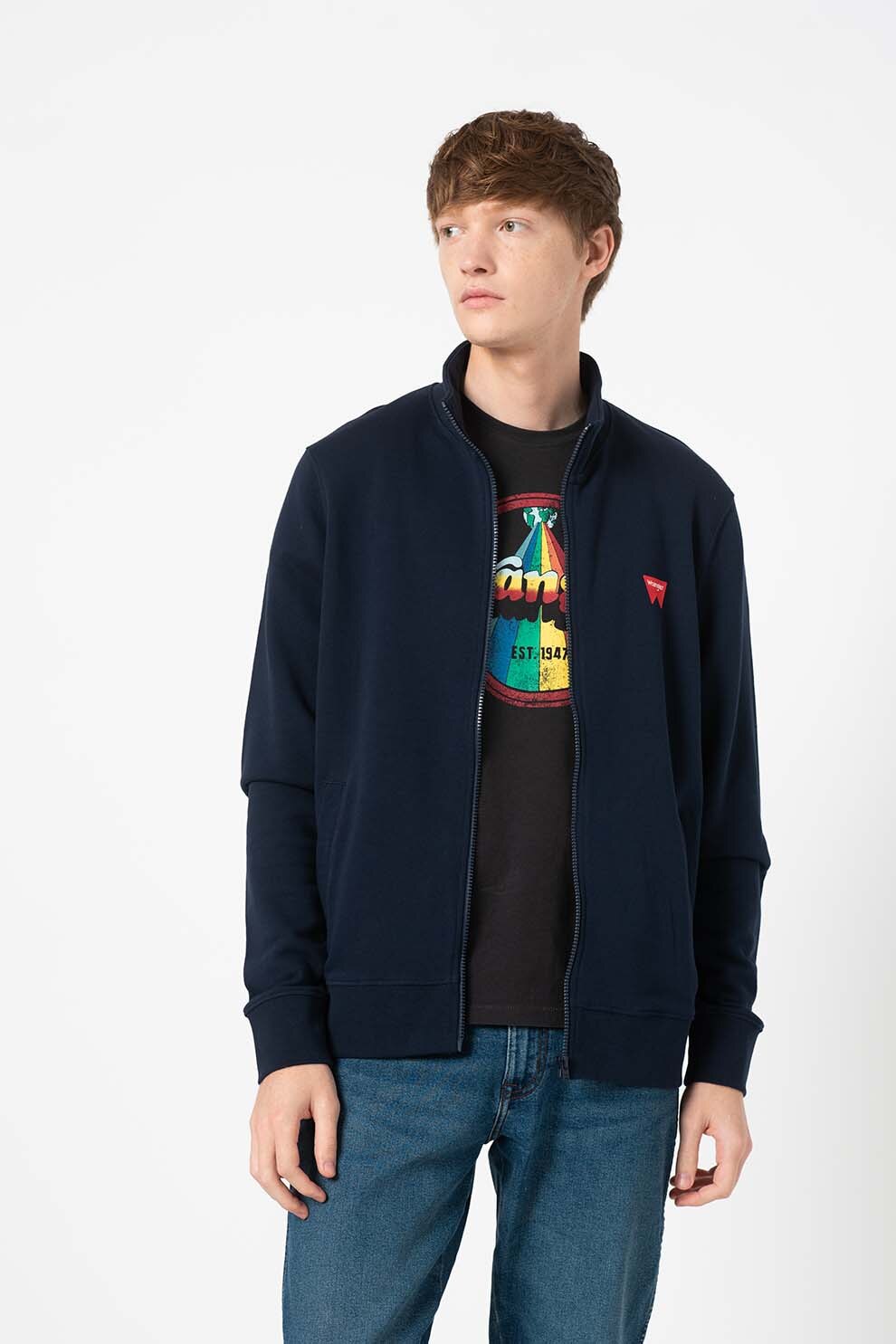 Wrangler, Bluza sport cu fermoar si buzunare laterale, Bleumarin