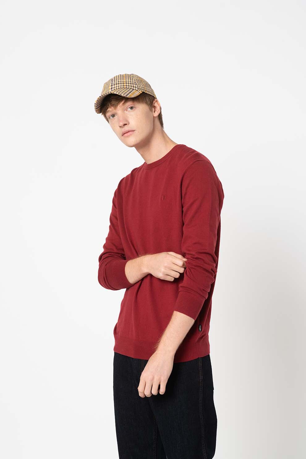 Wrangler, Pulover din amestec de lana cu decolteu la baza gatului, Rosu