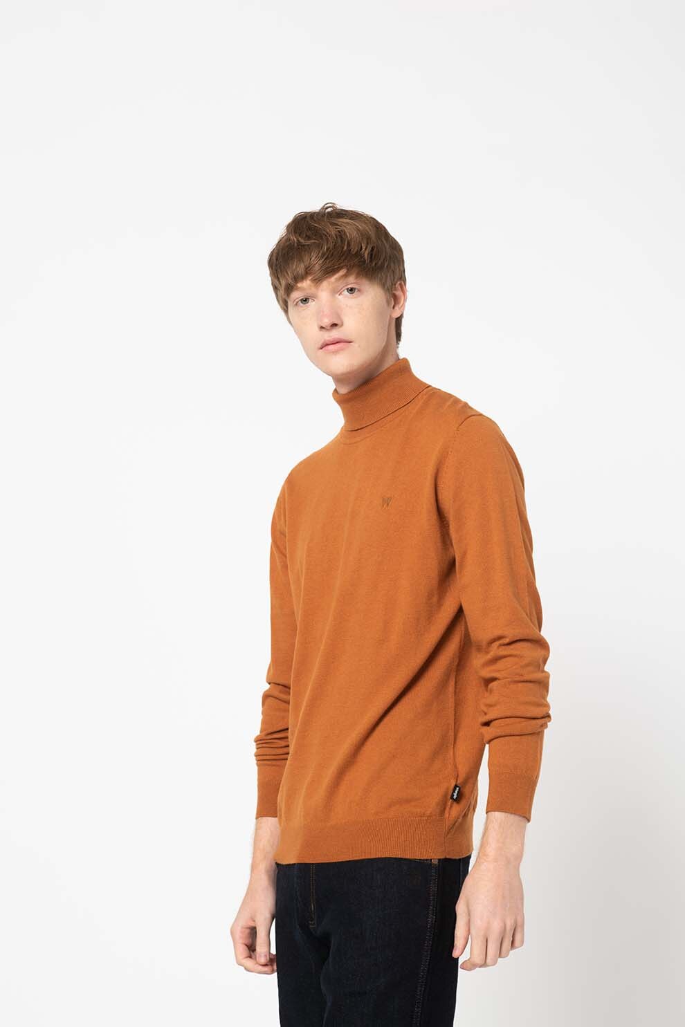Wrangler, Pulover din amestec de lana cu guler inalt, Maro