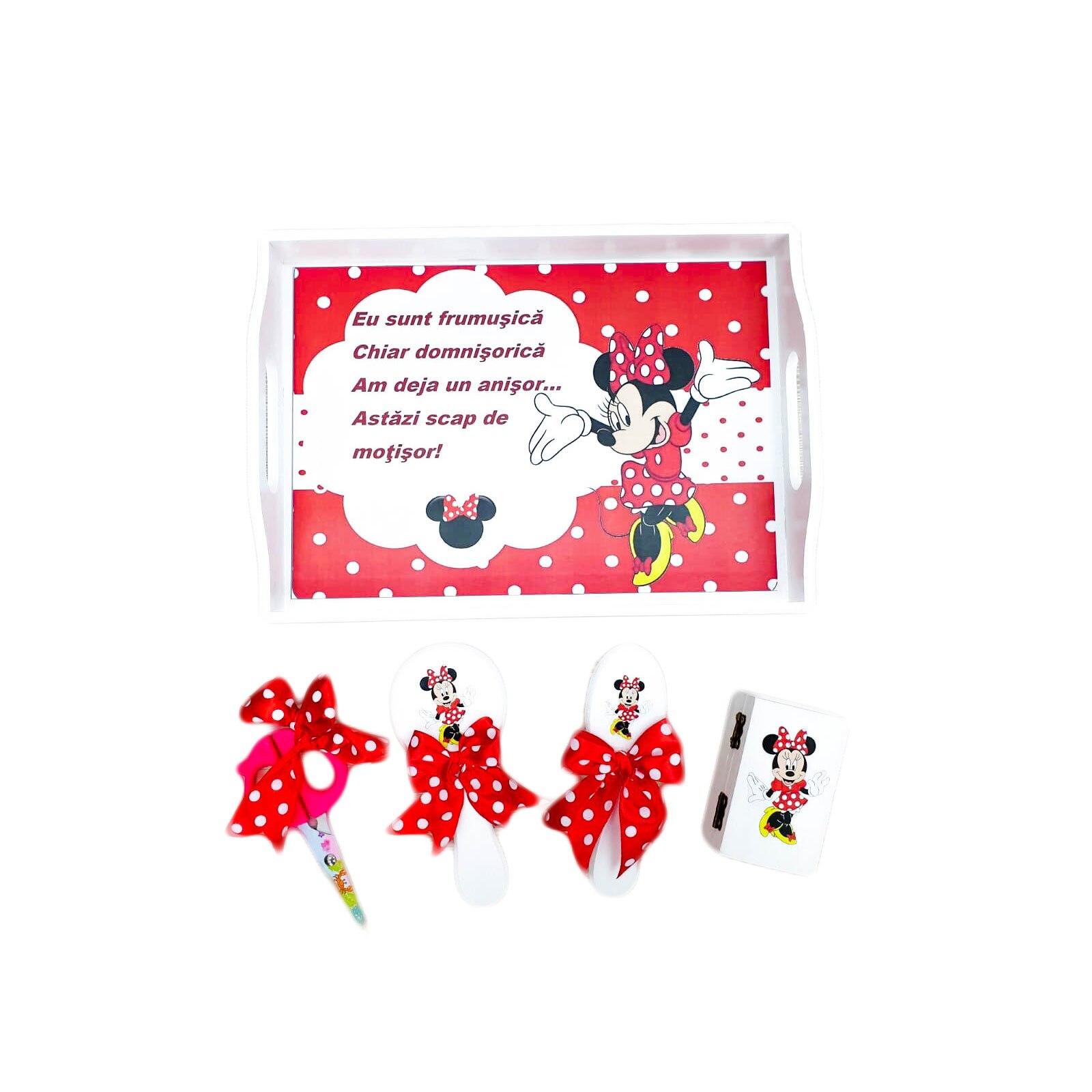 Set taiere mot cinci piese Minnie, culoare rosie
