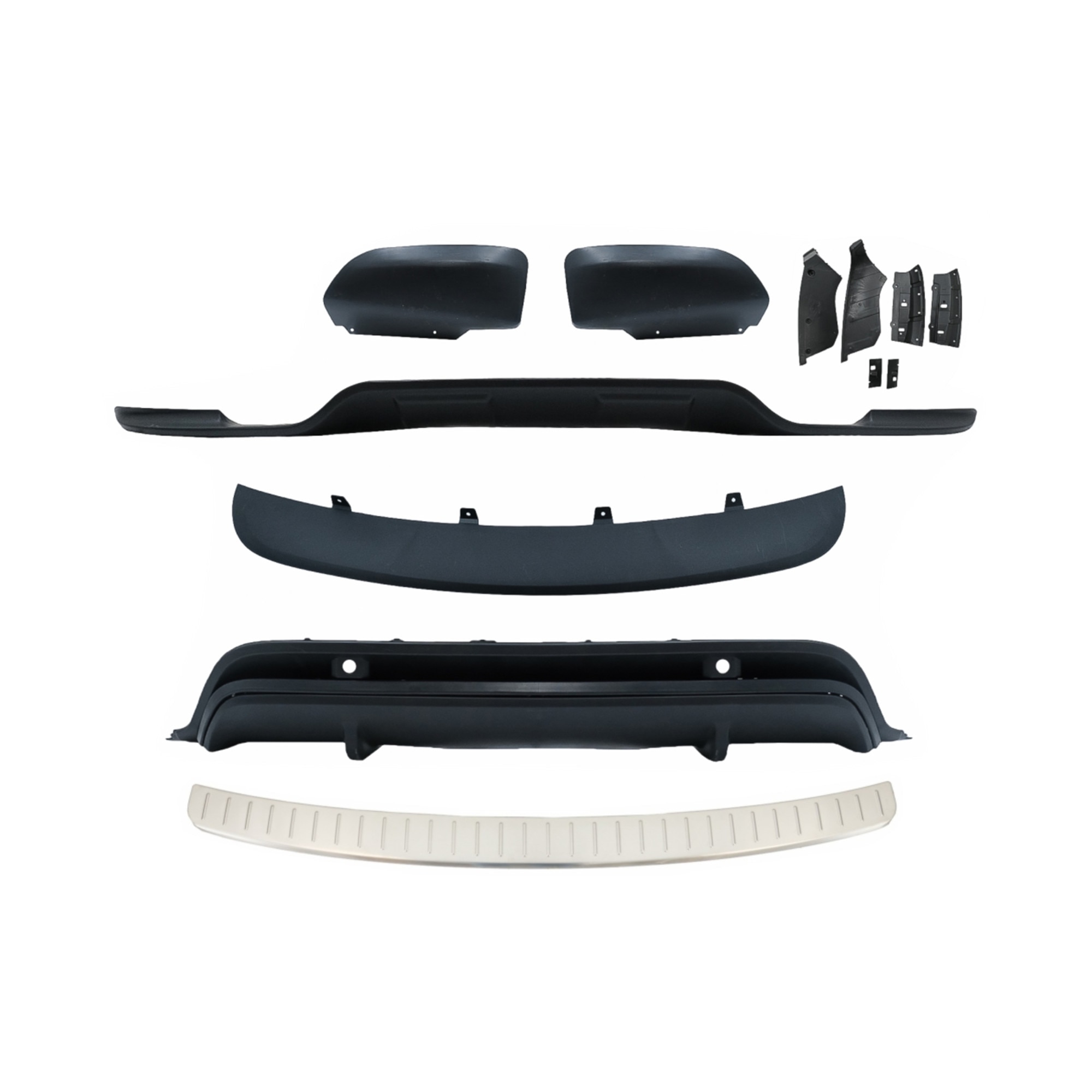 Pachet Exterior Aerodinamik si Bandou Ornament Protectie Portbagaj Aluminiu compatibil cu BMW X5 E70 LCI (2011-2013) (COFPBME70FBK)