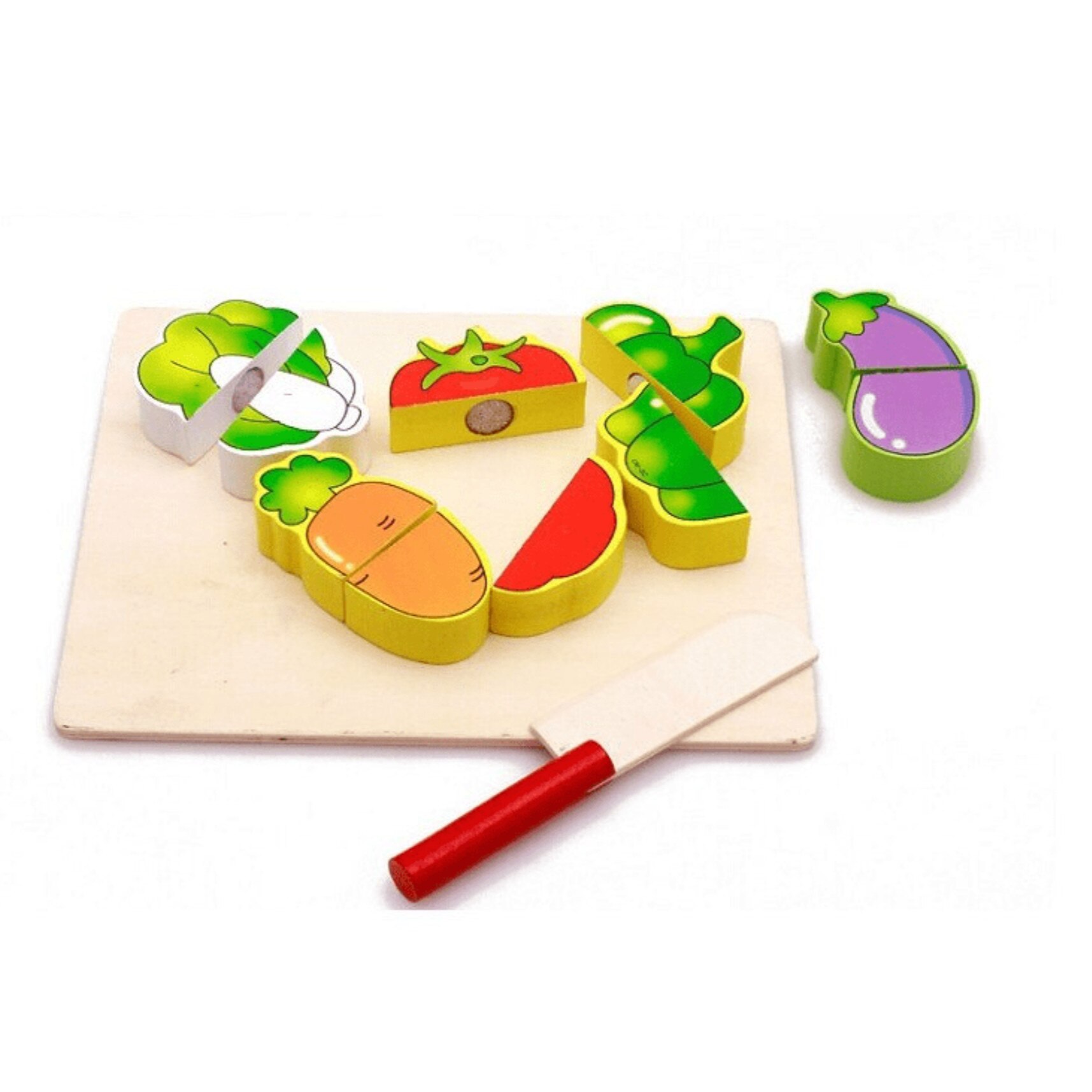 Set Puzzle lemn fructe/legume de feliat - Montessori