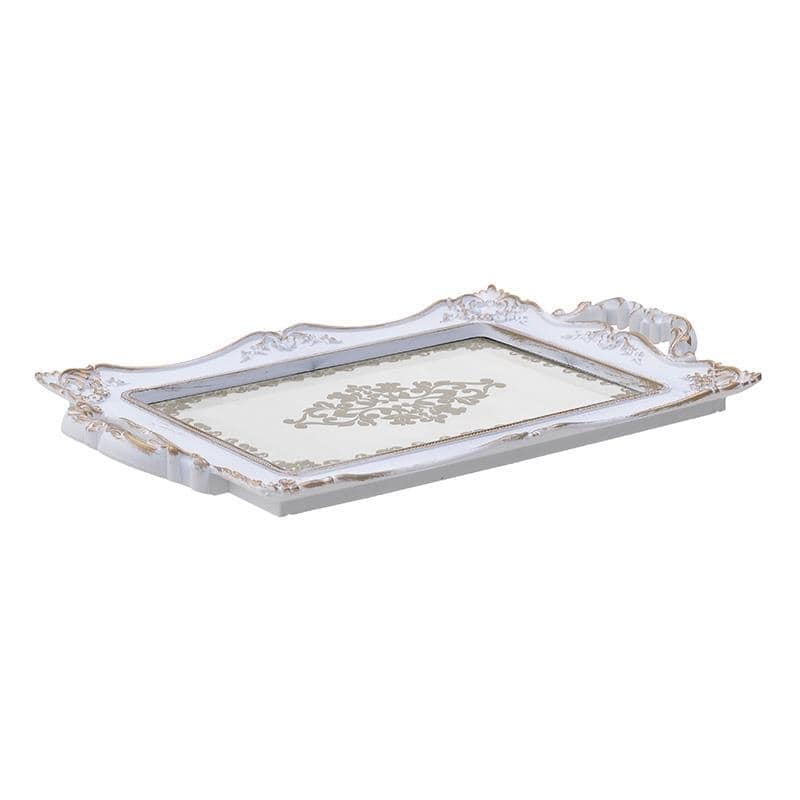 Tava din plastic, cu oglinda, alb-gold, 41Χ25Χ2 cm