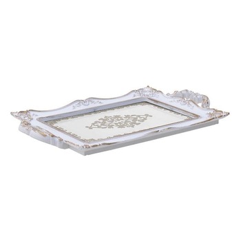 Tava din plastic, cu oglinda, alb-gold, 41Χ25Χ2 cm Tava din plastic, cu oglinda, alb-gold, 41Χ25Χ2 cm