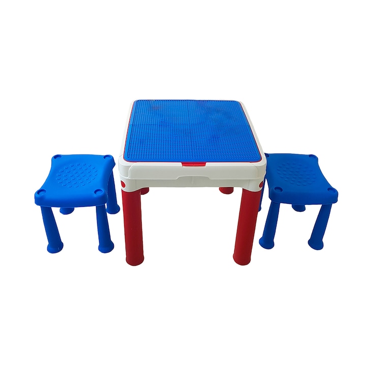 Masuta cu 2 scaunele, Trufi, pentru lego, 50 x 50 cm, multicolor