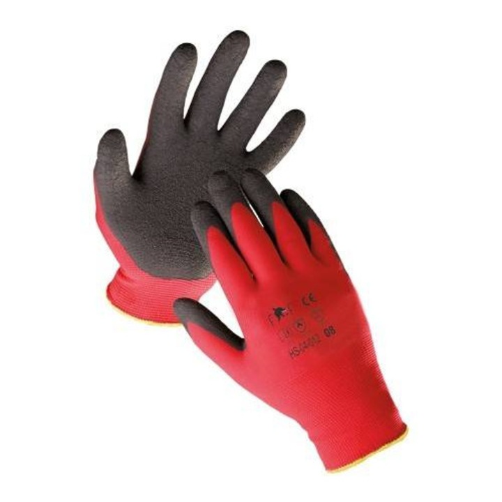 HS-04-012-Manusi de protectie imersate PES LATEX (Hornbil Light) rosii 7 Rosu