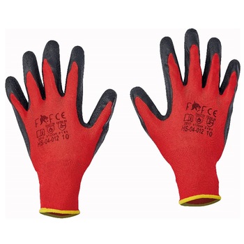 Set 3 manusi de protectie, Hs-04-012, din poliester, imersate in latex, cu manseta elastica, marimea 10 (XL) Set 3 manusi de protectie, Hs-04-012, din poliester, imersate in latex, cu manseta elastica, marimea 10 (XL)