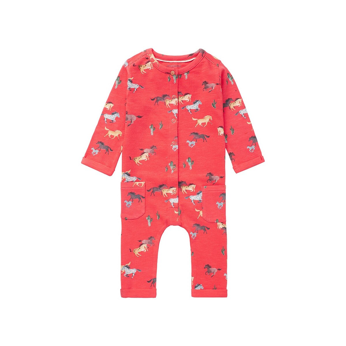 Salopeta bebe, NOPPIES, bumbac organic, imprimeu animale, Moxa, rosu