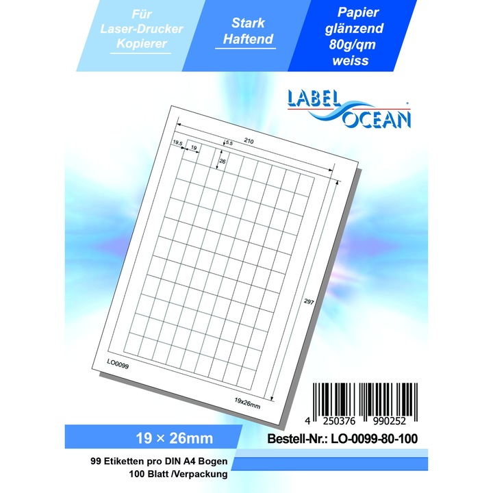 Etichete Autoadezive LabelOcean pe Suport A4 Dimensiuni 19x26 mm 100 Coli Lucioase