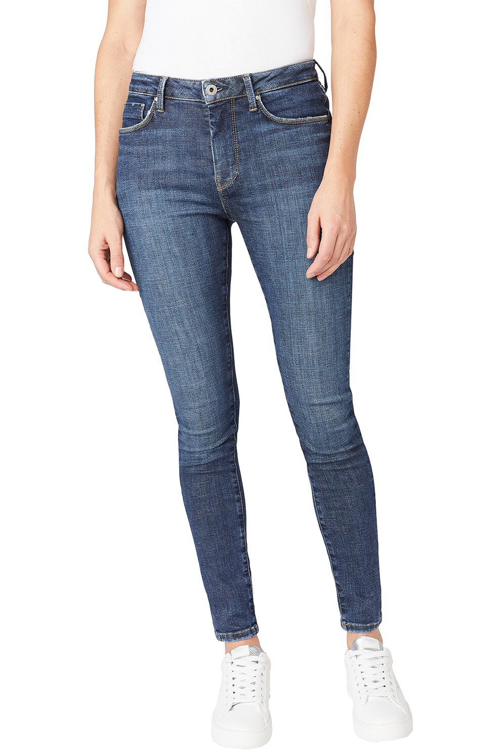 Pepe Jeans London, Blugi skinny cu talie inalta Regent, Bleumarin