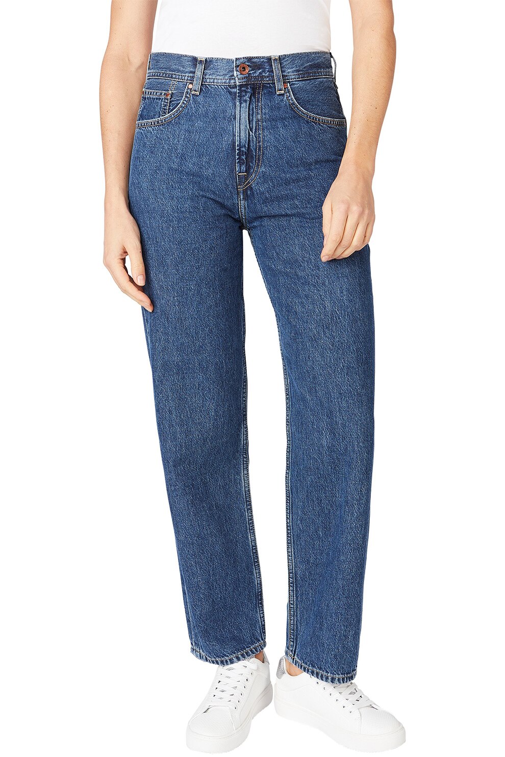 Pepe Jeans London, Blugi relaxed fit cu talie inalta Dover, Albastru prafuit