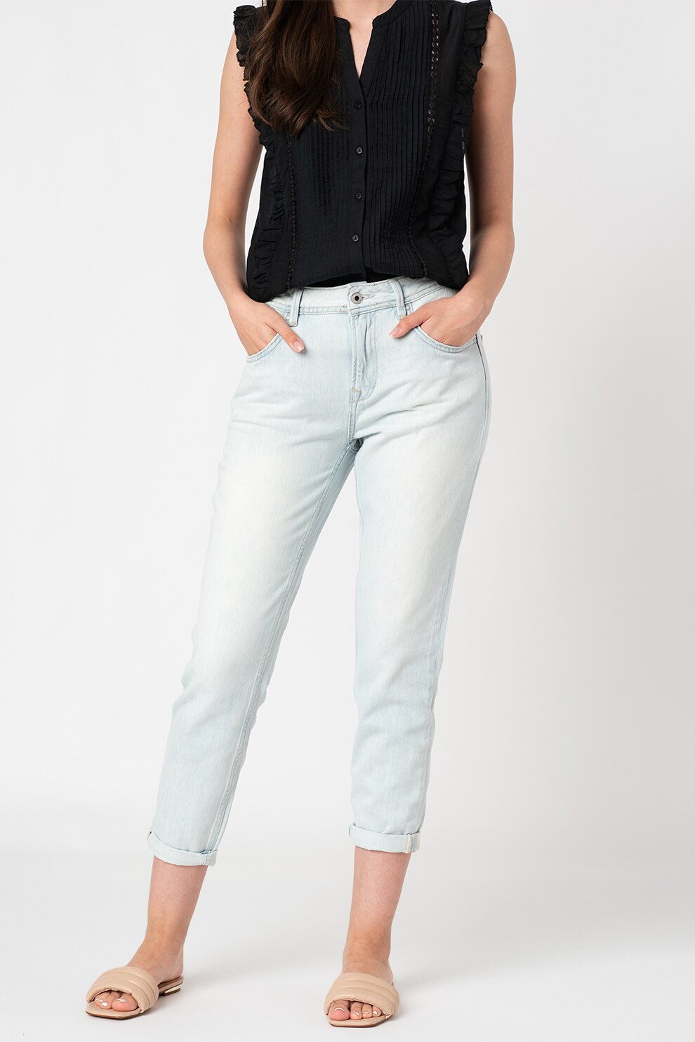 Pepe Jeans London, Blugi mom fit, Albastru deschis