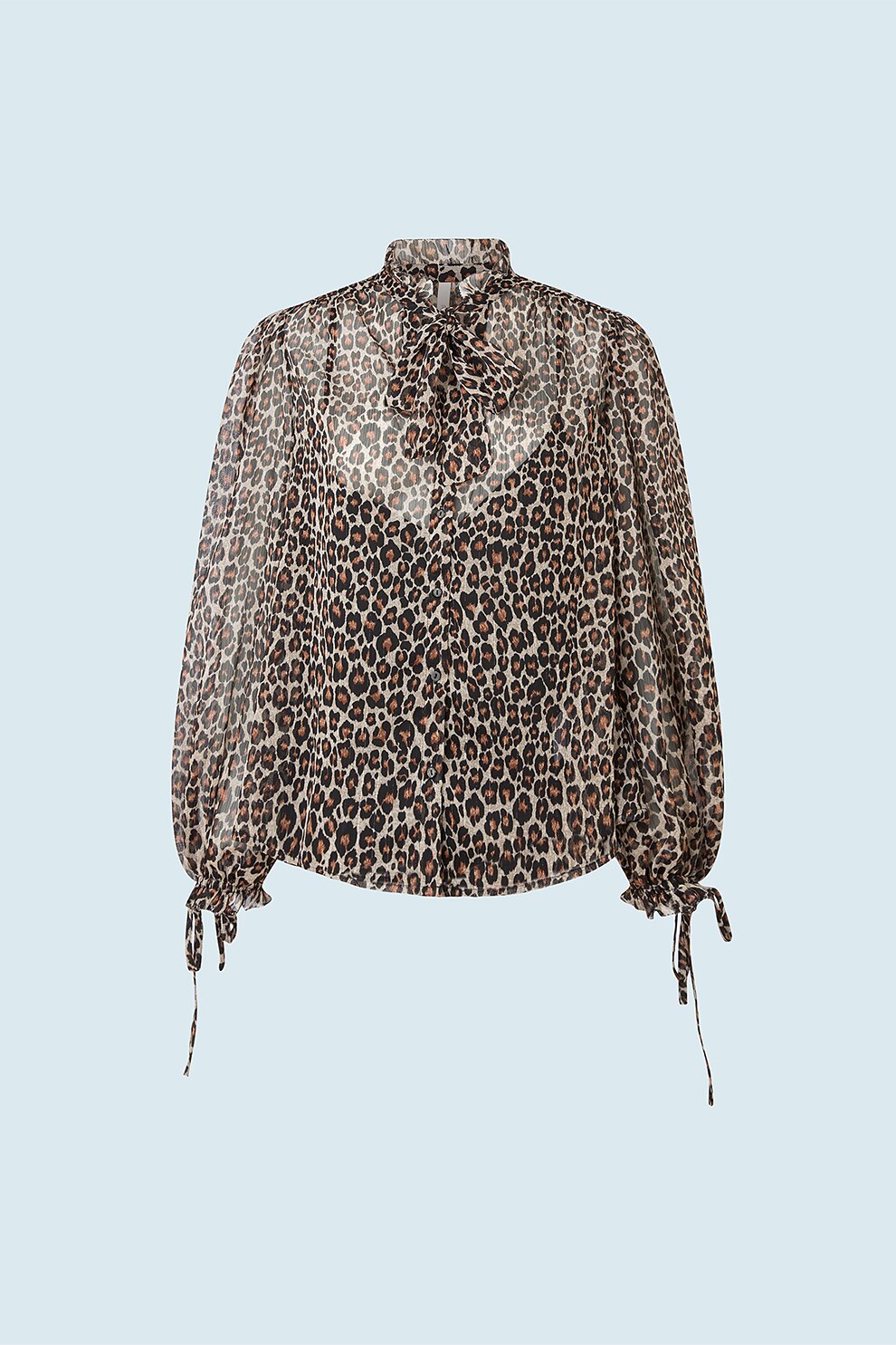 Pepe Jeans London, Camasa cu animal print si funda din panglici, Alb prafuit/Maro scortisoara/Negru