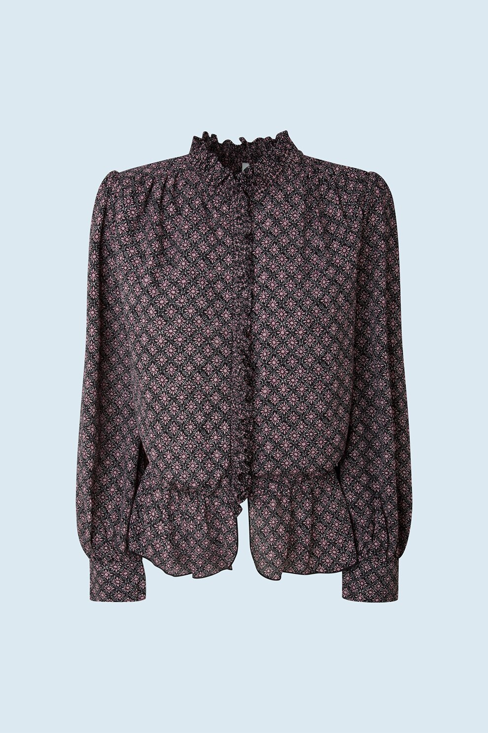 Pepe Jeans London, Camasa cu imprimeu floral, Negru/Alb/Roz pastel