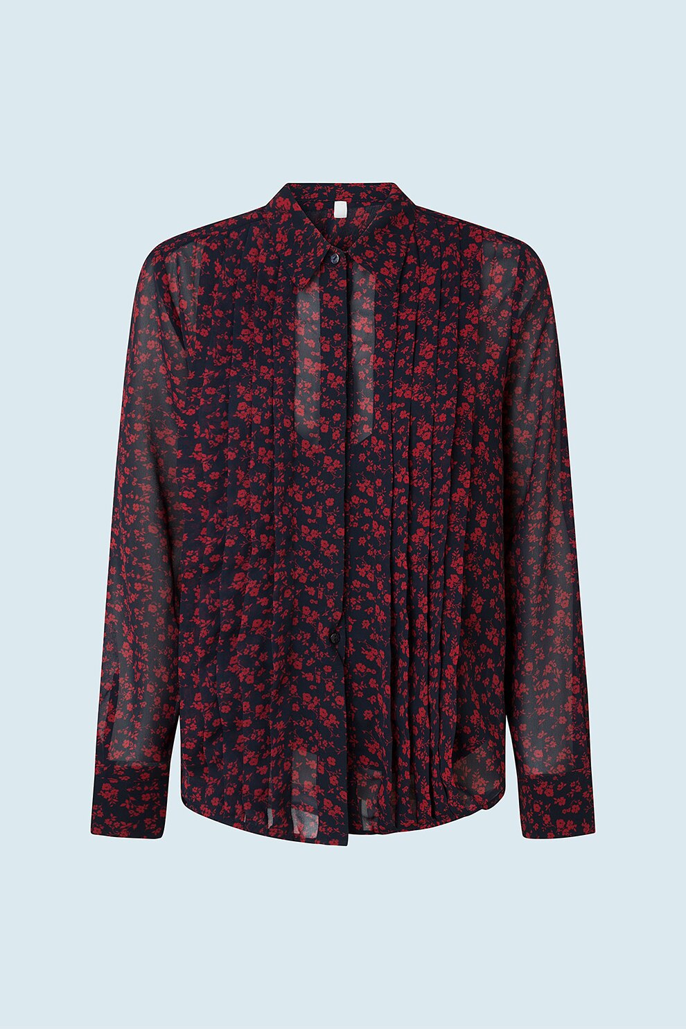 Pepe Jeans London, Camasa cu imprimeu floral si guler clasic, Bleumarin inchis/Rosu