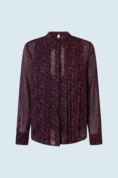 Pepe Jeans London, Camasa cu imprimeu floral si guler clasic, Bleumarin inchis/Rosu Pepe Jeans London, Camasa cu imprimeu floral si guler clasic, Bleumarin inchis/Rosu