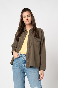 Pepe Jeans London, Jacheta de denim cu buzunar pe piept Mia, Verde oliv Pepe Jeans London, Jacheta de denim cu buzunar pe piept Mia, Verde oliv