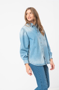 Pepe Jeans London, Camasa supradimensionata cu maneci bufante Valerie, Albastru deschis Pepe Jeans London, Camasa supradimensionata cu maneci bufante Valerie, Albastru deschis