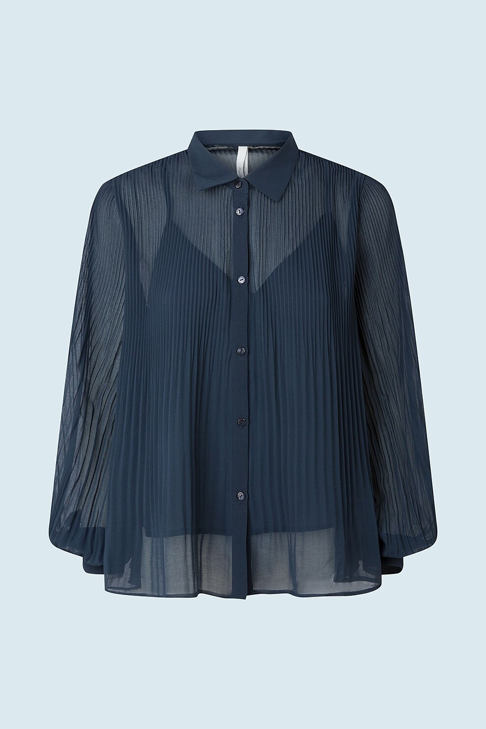 Pepe Jeans London, Camasa semi-transparenta cu pliuri, Bleumarin