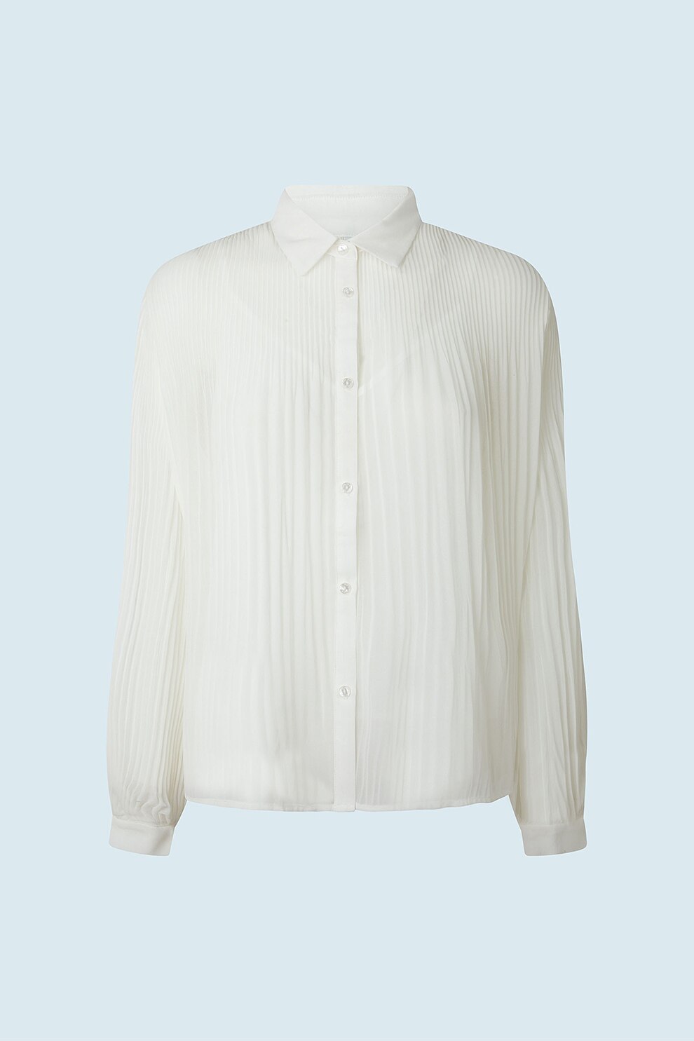 Pepe Jeans London, Camasa semi-transparenta cu pliuri, Alb prafuit