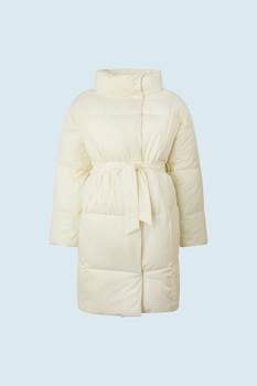 Pepe Jeans London, Geaca cu cordon in talie, Alb prafuit, S Pepe Jeans London, Geaca cu cordon in talie, Alb prafuit, S